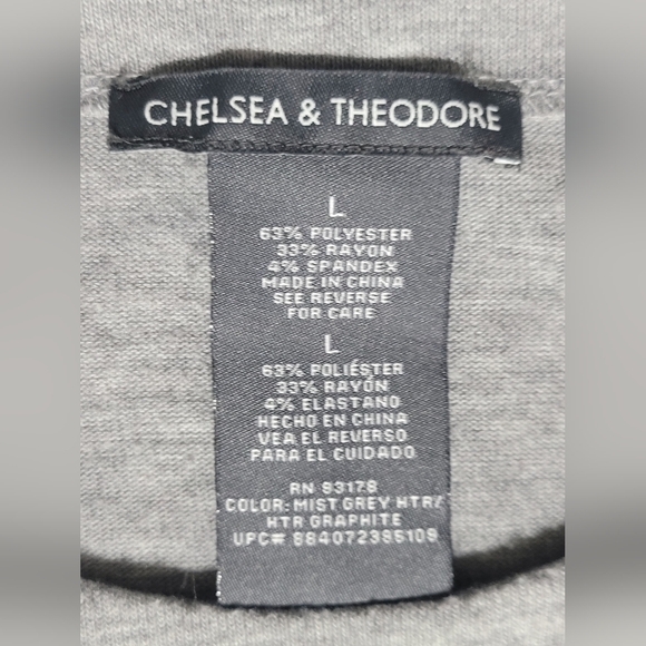 Chelsea & Theodore 3/4 Sleeve Shirt, Size Large Grey/ Black - Picture 6 of 7